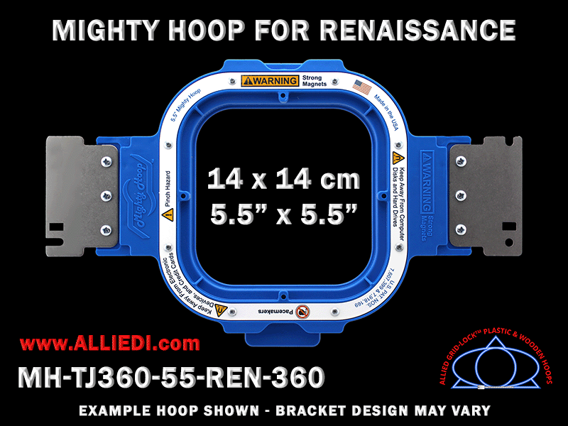 Renaissance 5.5 x 5.5 inch (14 x 14 cm) Square Magnetic Mighty Hoop for 360 mm Sew Field / Arm Spacing