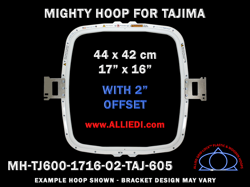 Tajima 17.25 x 16.6 inch (44 x 42 cm) with 2" Off-set Rectangular Magnetic Mighty Hoop for 605 mm Sew Field / Arm Spacing